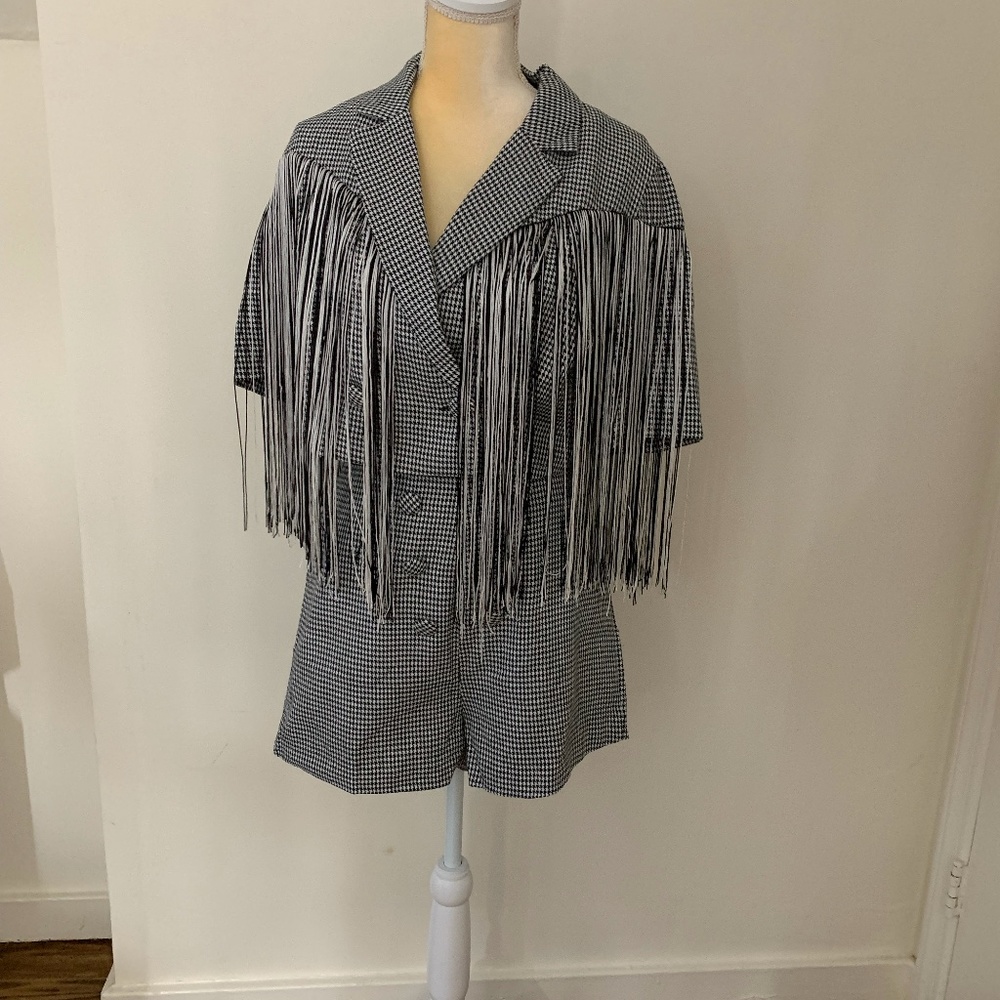 Hounds tooth fringed set